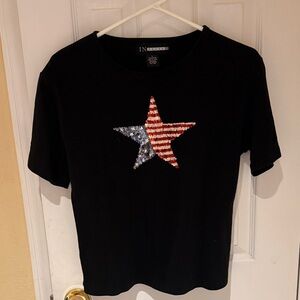Black T-Shirt with Sequined Star Design
